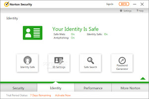 Showing the Identity panel in Norton Security 2015 Beta